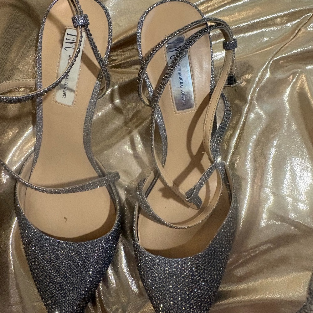 Glitter Pointed-Toe Strappy Heels - Silver
